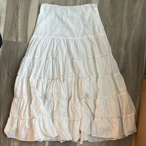 Vintage y2k Boho sequin Cotton Gauzy White Tiered Maxi Skirt